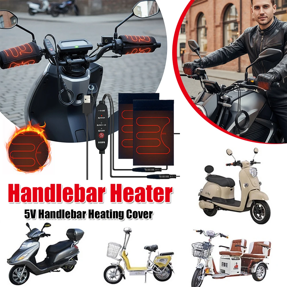 5V Handlebar Heater 3 Modes Electric Motorized Heated Grip USB Warming Handlebar Cover for Winter Cycling Protection Gear