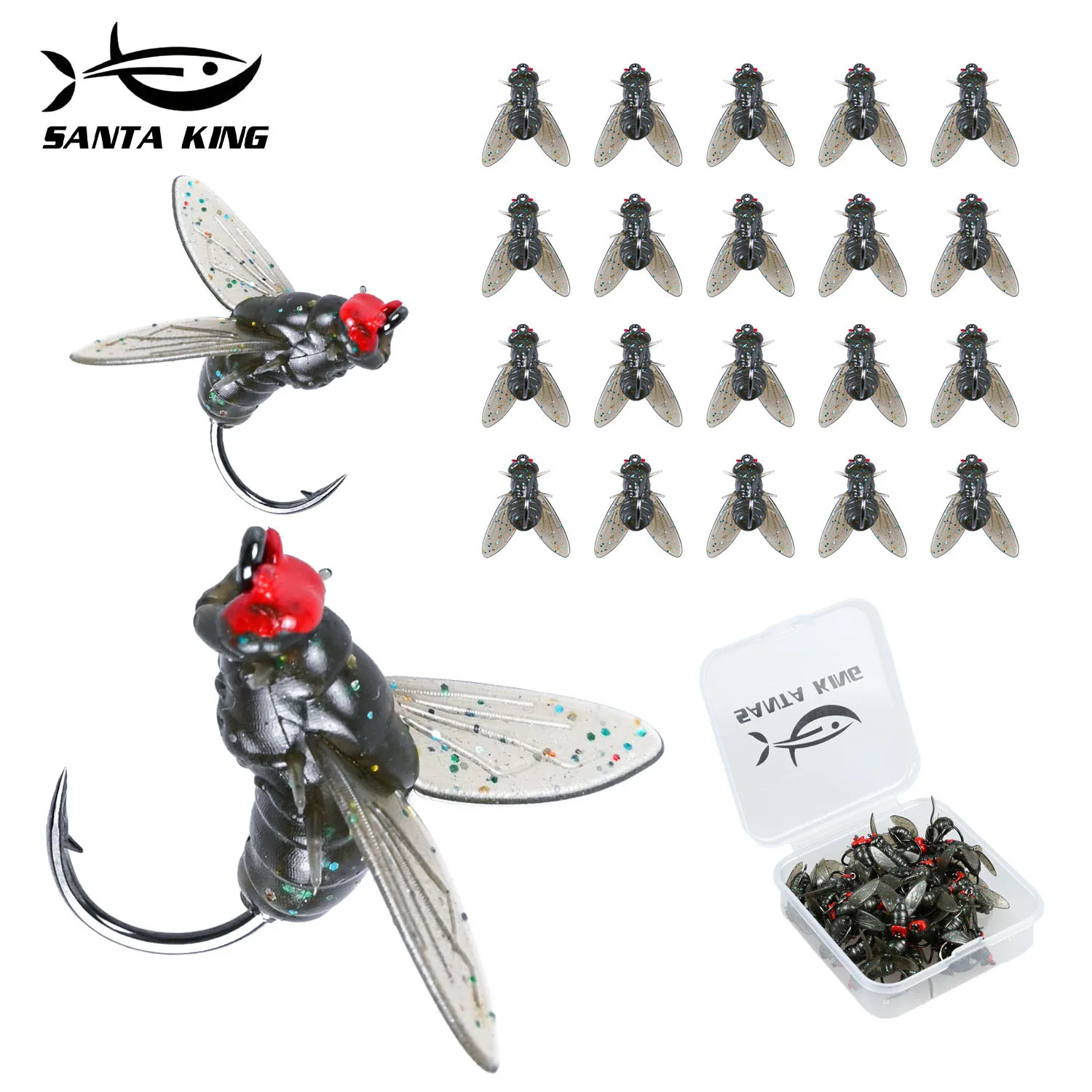 SantaKing 20 piezas/40 Uds moscas señuelo mosca cebo suave cebos artificiales realistas atrayente de peces gancho afilado Material elástico