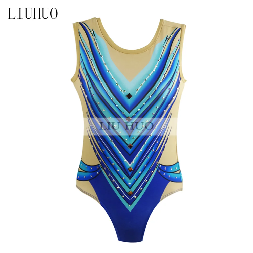 

LIUHUO платье для фигурного катания для женщин и девочек, купальник для соревнований по художественной гимнастике, синий комбинезон для аэробики, колготки