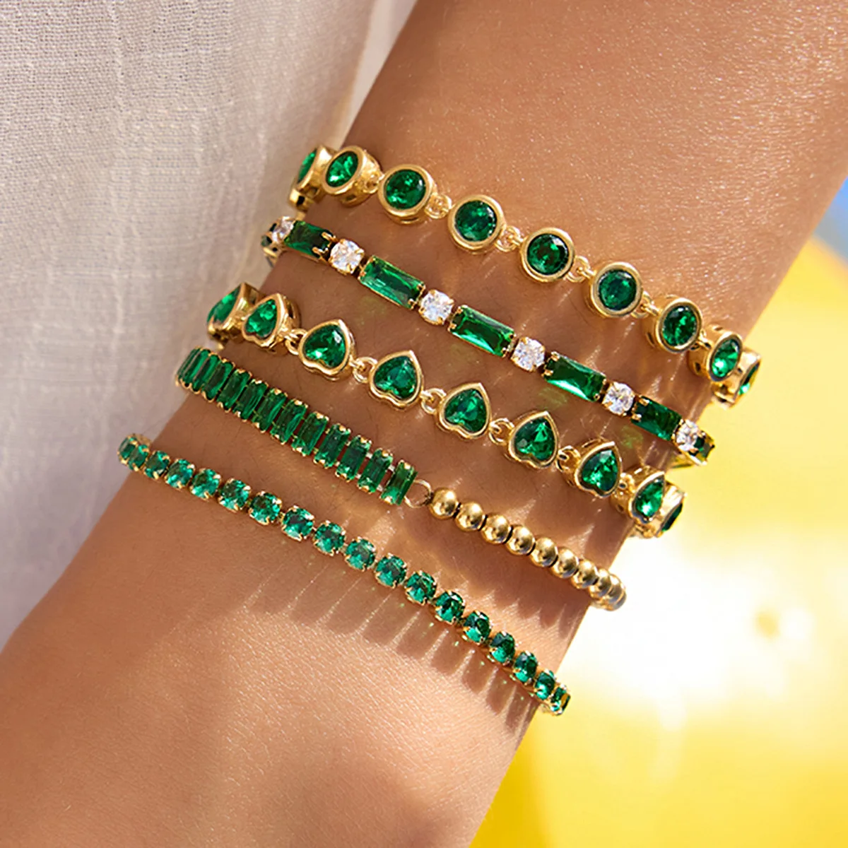 Fashion Trend High Quality Green Zirconia Chain Bracelet Elegant Luxury Stainless Steel Waterproof Charm Pendant Wrist Jewelry