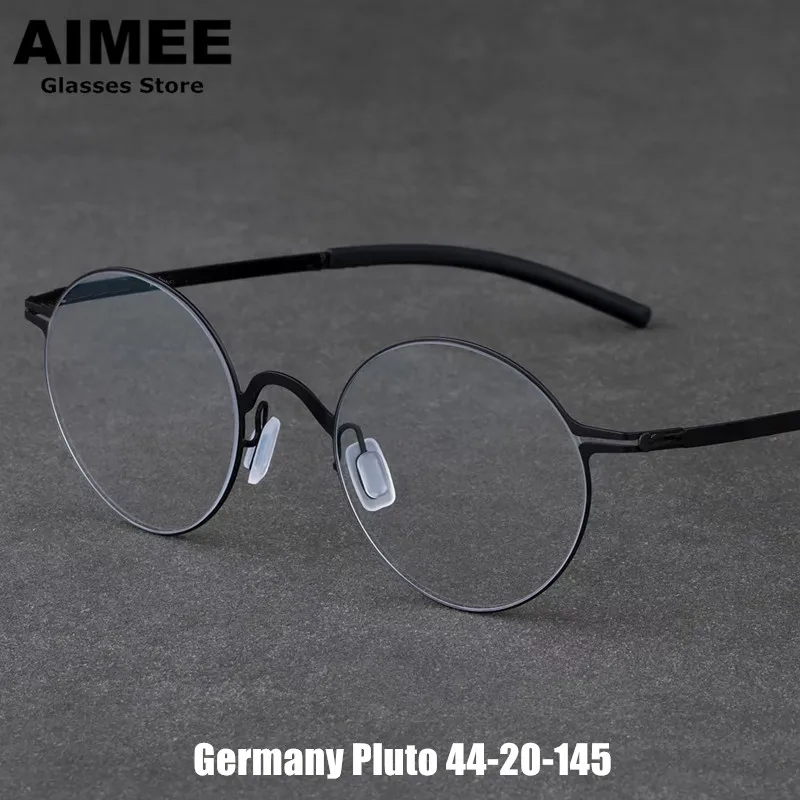 

Germany Brand Round Screwless Glasses Frame Pluto Men’s Stainless Steel Ultralight Eyeglasses Women Fashion Design Spectacles