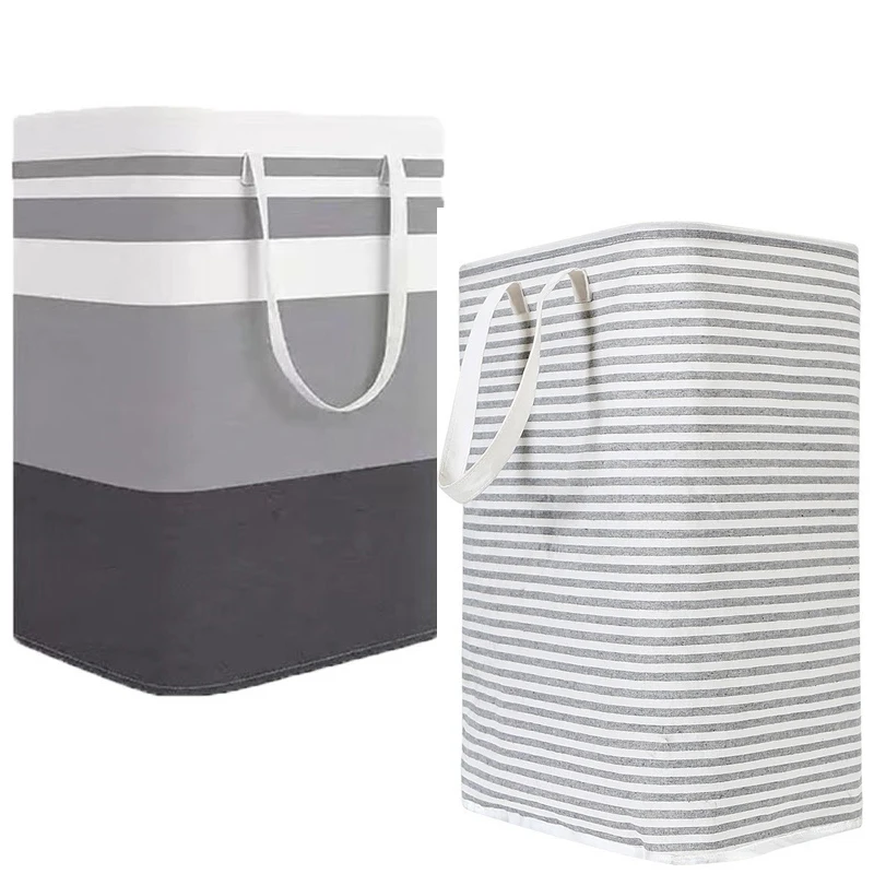 72L Foldable Striped Fabric Laundry Hamper Large Capacity Dirty Clothes Storage Basket Portable Collapsible Wash Organizer Bucke