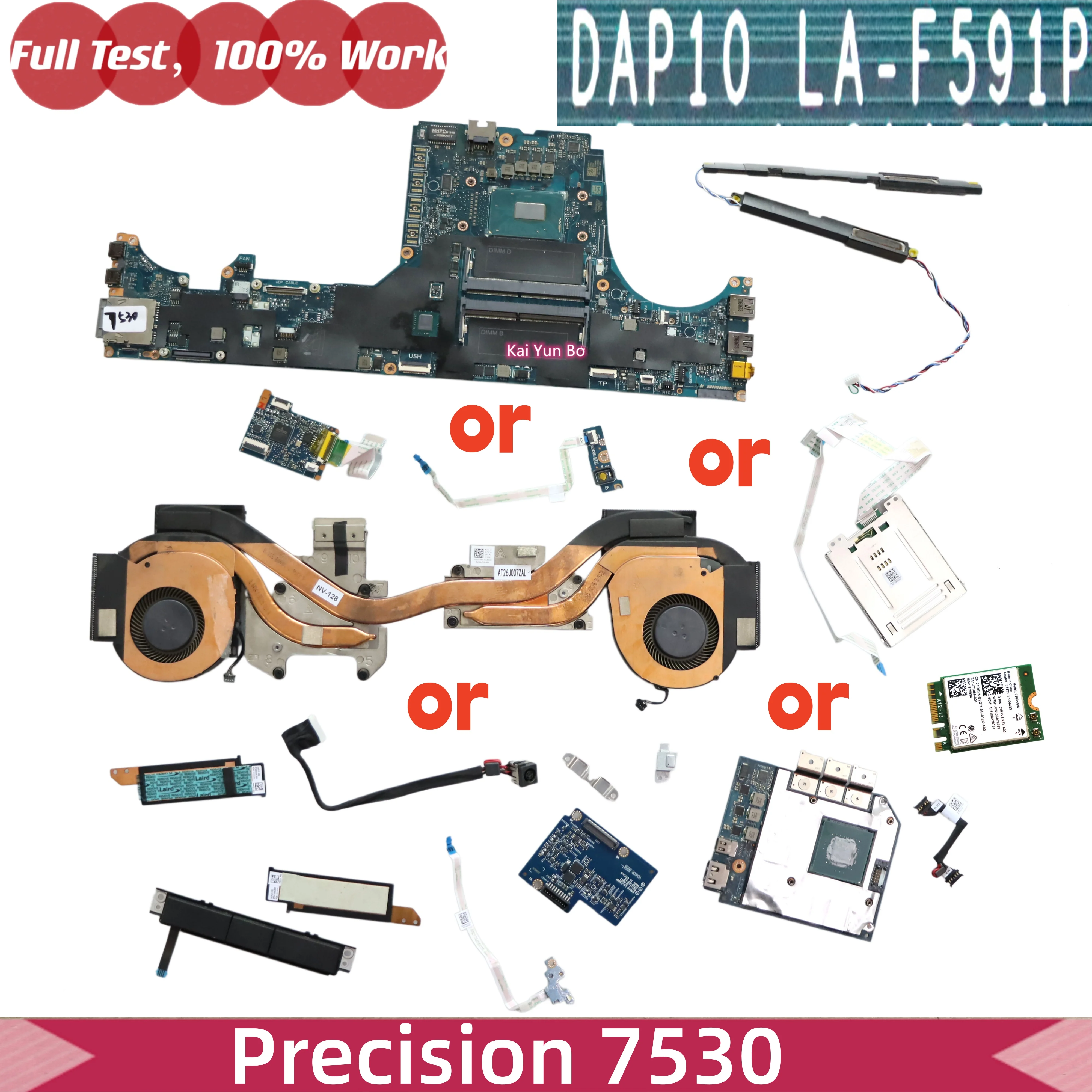 Para la placa madre del portátil Dell Precision 7530 placa madre del ordenador portátil LA-F591P placa de botón de alimentación Heatsink ventilador LED placa de teclado altadc DC Power Jack Smart Card Reader Video Touc