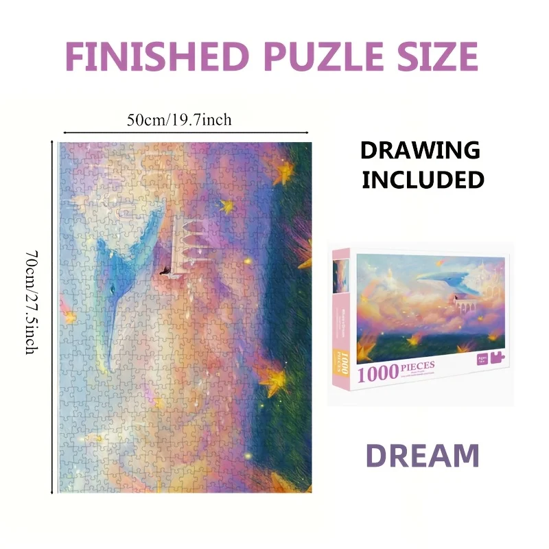 

Пазл Whale Fantasy Land из 1000 деталей для взрослых, 70x50 см (27,5x19,7 дюймов), большой премиум-пазл из серого картона, идеальный подарок