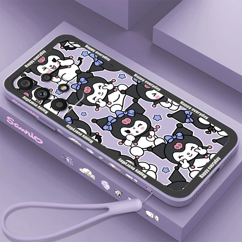 Kuromi Cinnamoroll Sanrio Art Liquid Left Rope For Samsung A53 A52 S A33 A32 A51 A71 A21S A13 A73 A50 A72 A23 A12 5G Cover