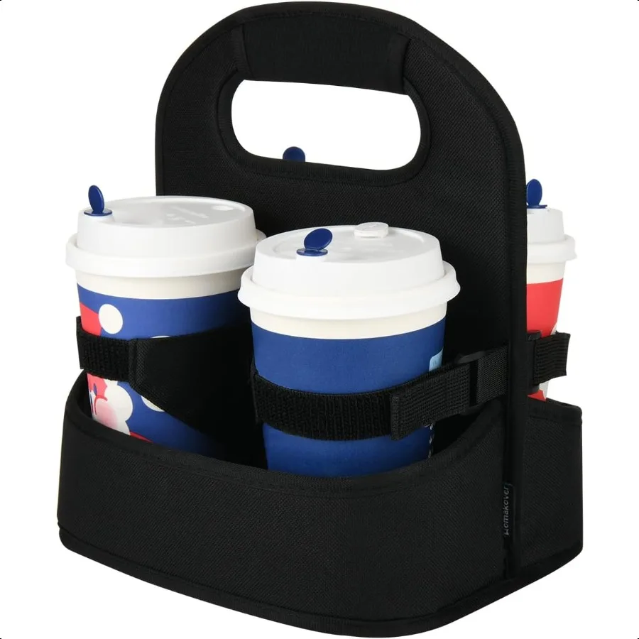 4 Cup Reusable Insulated Coffee Cup Carrier Portable Drink Carrier Tote Bag with Handle for Cold Hot Drink Fits for Food Delive