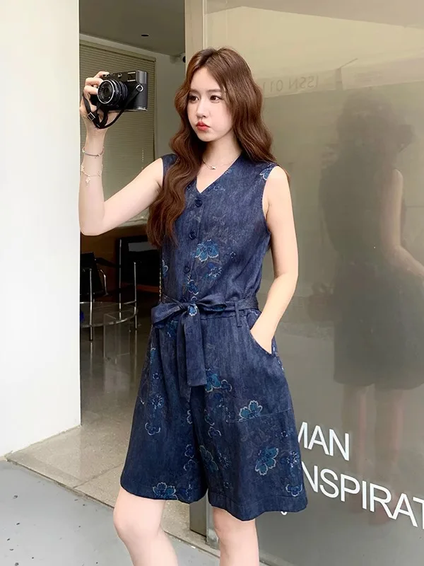 

Summer Trend High Waist Slimming V-Ne Tapestry Svel Rer Set Women's ort Pants Straight Leg Comfortable Casual Pants