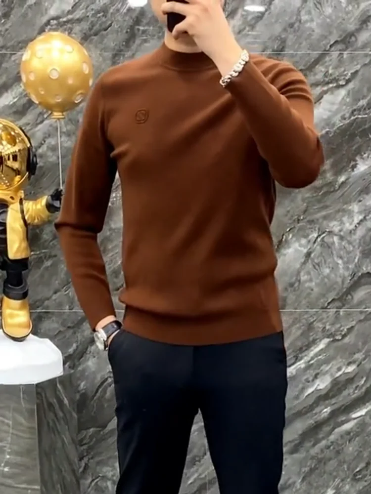 

Мужской вязаный свитер-базовый слой: модный, повседневный, комфортный, осенне-зимний, новинка, приталенный крой, круглый вырез, длинный рукав