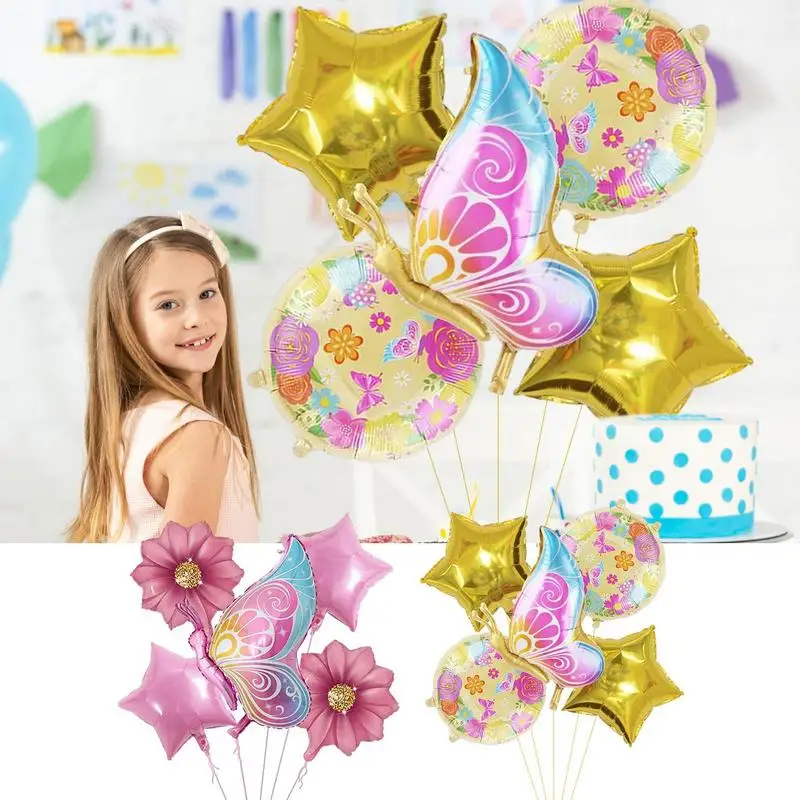 Aluminum Foil Flower Balloons Cute Butterfly Sunflower Leaves Star Helium Ballon Birthday Party Wedding Decoration Supplies