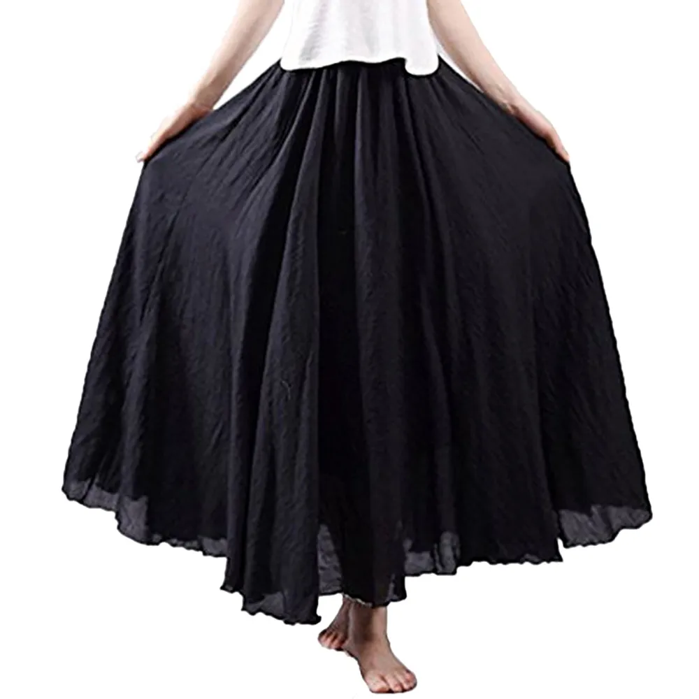 

Women Solid Color Skirt Dress Pleated Vintage A-Line High Waisted Elastic Fillibeg Summer Streetwear Vacation Ankle Length Jupe