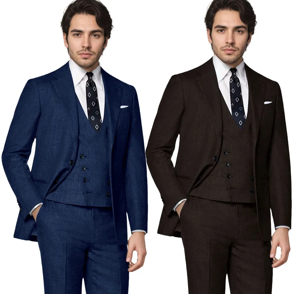 

Linen Fabric Groom Suits ( Jacket + Vest + Pants ) High-quality Wedding Business Banquet Party Classic Men's Suit Set 3 Pieces