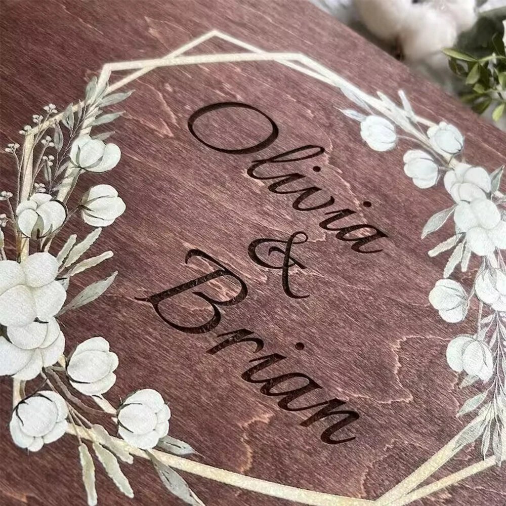 Personalized Customized Date Wedding GuestBook Simple Elegant Wedding Reception Signing Book Landscape Wooden Wedding Keepsake