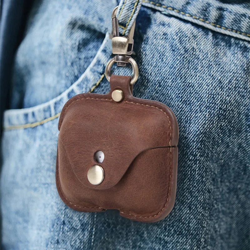 

Чехол для AirPods из воловьей кожи с металлической застежкой-брелком, стильная пряжка, портативная защитная сумка премиум-класса для Airpodspro