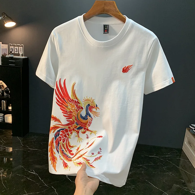 

Phoenix Embroidered Printed Chinese Style T-Shirt for Men 2025 Summer Trend Ethnic Fashion Breathable Casual Short Sleeve Top