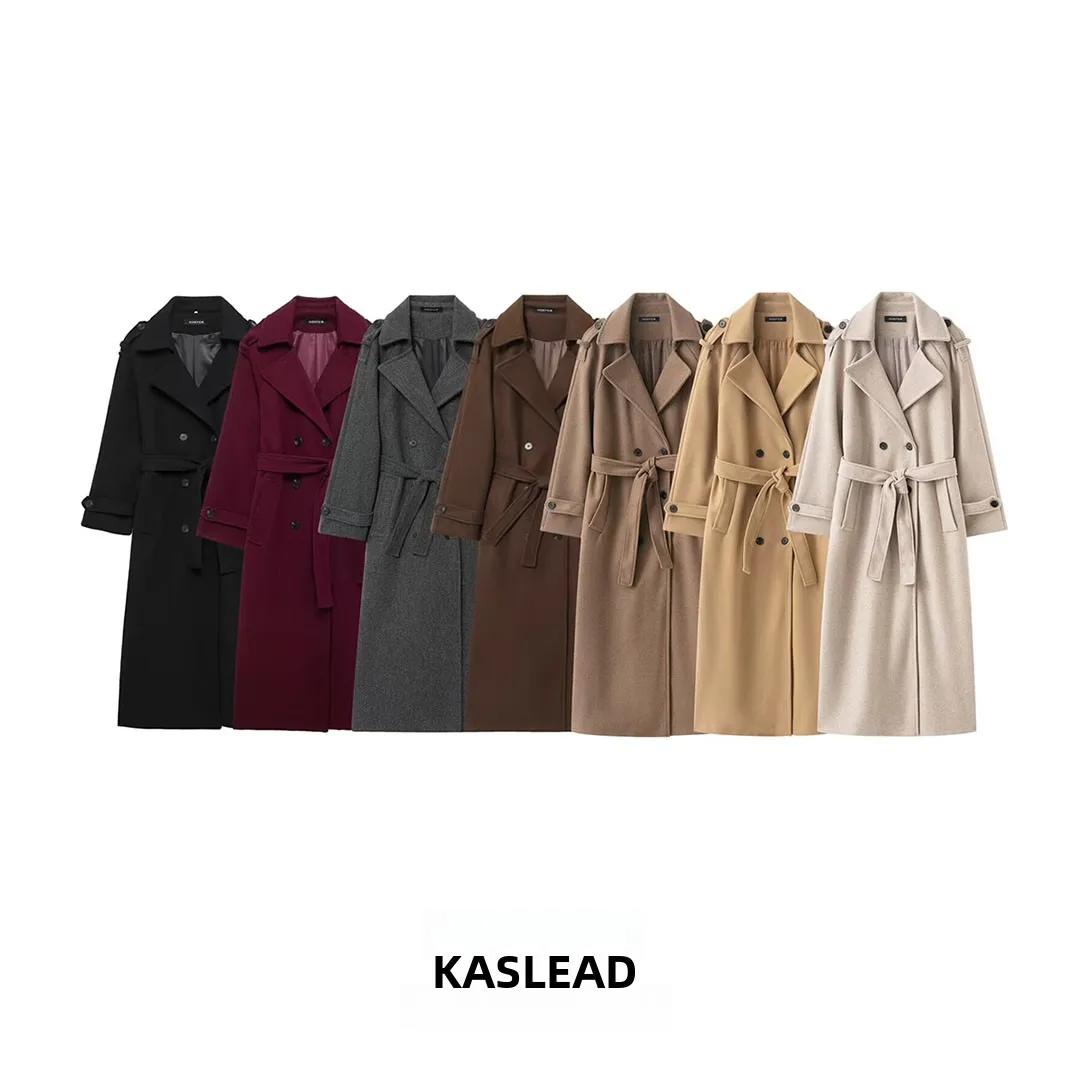 

KASLEAD New Faion Classic Briti Sle Mixed Fabric Double Breasted Coat Jaet Women's Street Sle Long Sve Midi Coat