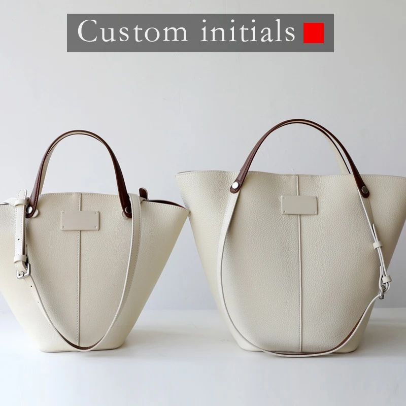 Genuine Leather Bucket Bags For Women Luxury Designer Handbag And Purses 2025 New In Cowhide Top Handle Custom Initials Shoulder