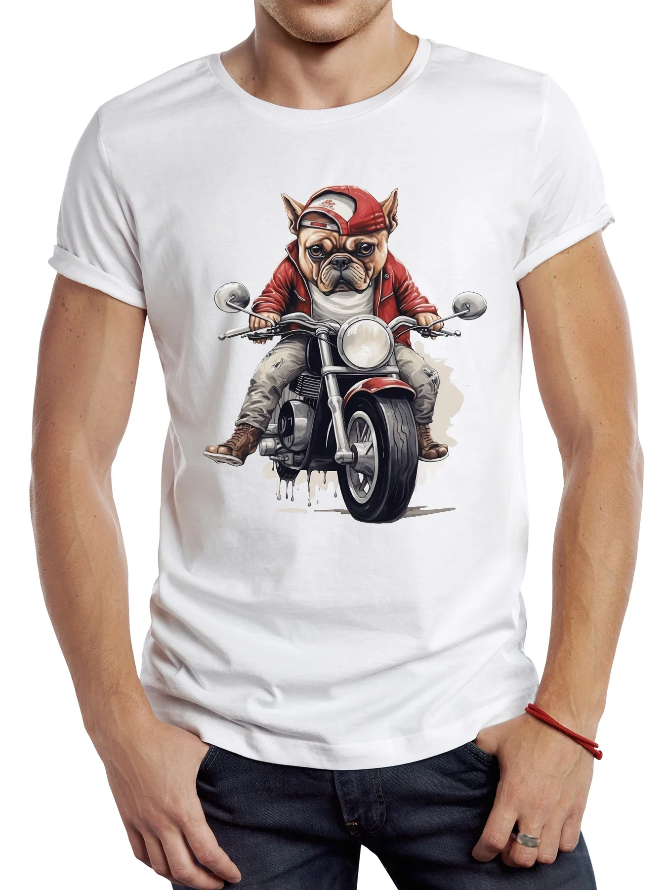 TEEHUB-Camiseta para hombre Vintage y Cool, con Imprimé de Chien, para Moto, Décontraé, Rétro, Hipster