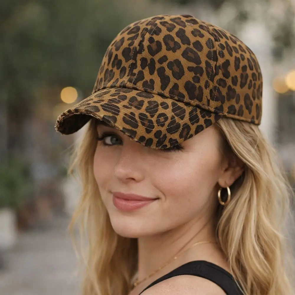 Mode-Accessoire, Retro-Hut mit Leopardenmuster, verstellbarer Riemen, atmungsaktive Baseballkappe, Sonnenhut für Männer und Frauen – Detail 9