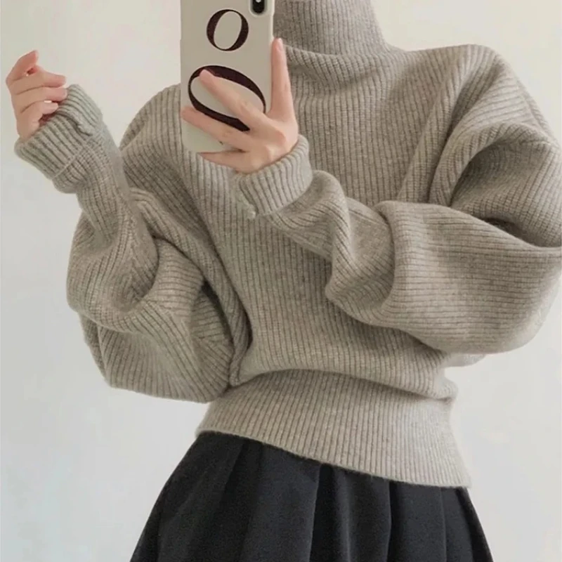 

Pullovers Spring Autumn Office Lady Casual Jumpers New Women Turtleneck Sweater Solid Loose Lazy Wind Korean Vintage Long Sleeve