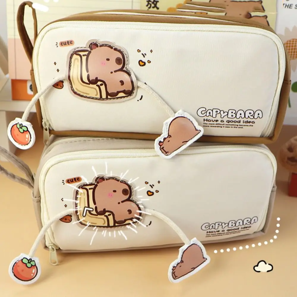 Large-capacity Capybara Pencil Case Multifunctional Storage Box Capybara Pen Pouch Zipper Oxford Capybara Pencil Bag Children