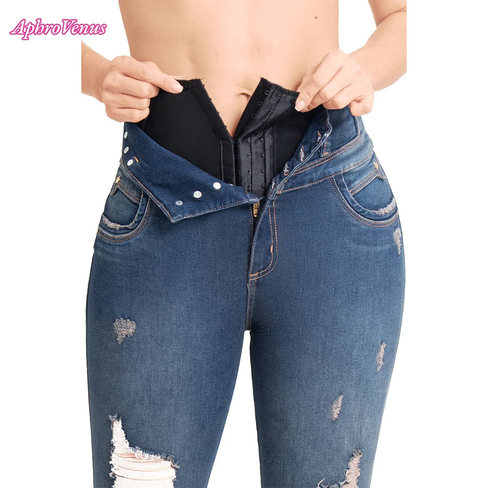 Calça lápis magro sem costura feminina, leggings femininas de treino de bolso, plus size, Jeans Con, cor Levanta Interior