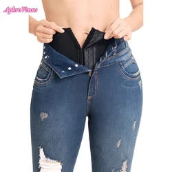 Jeans Con Faja Interna Levanta Cola Elastische Nahtlose Plus Größe Dünne Bleistift Hosen Weibliche Tasche Workout Lauf Leggings