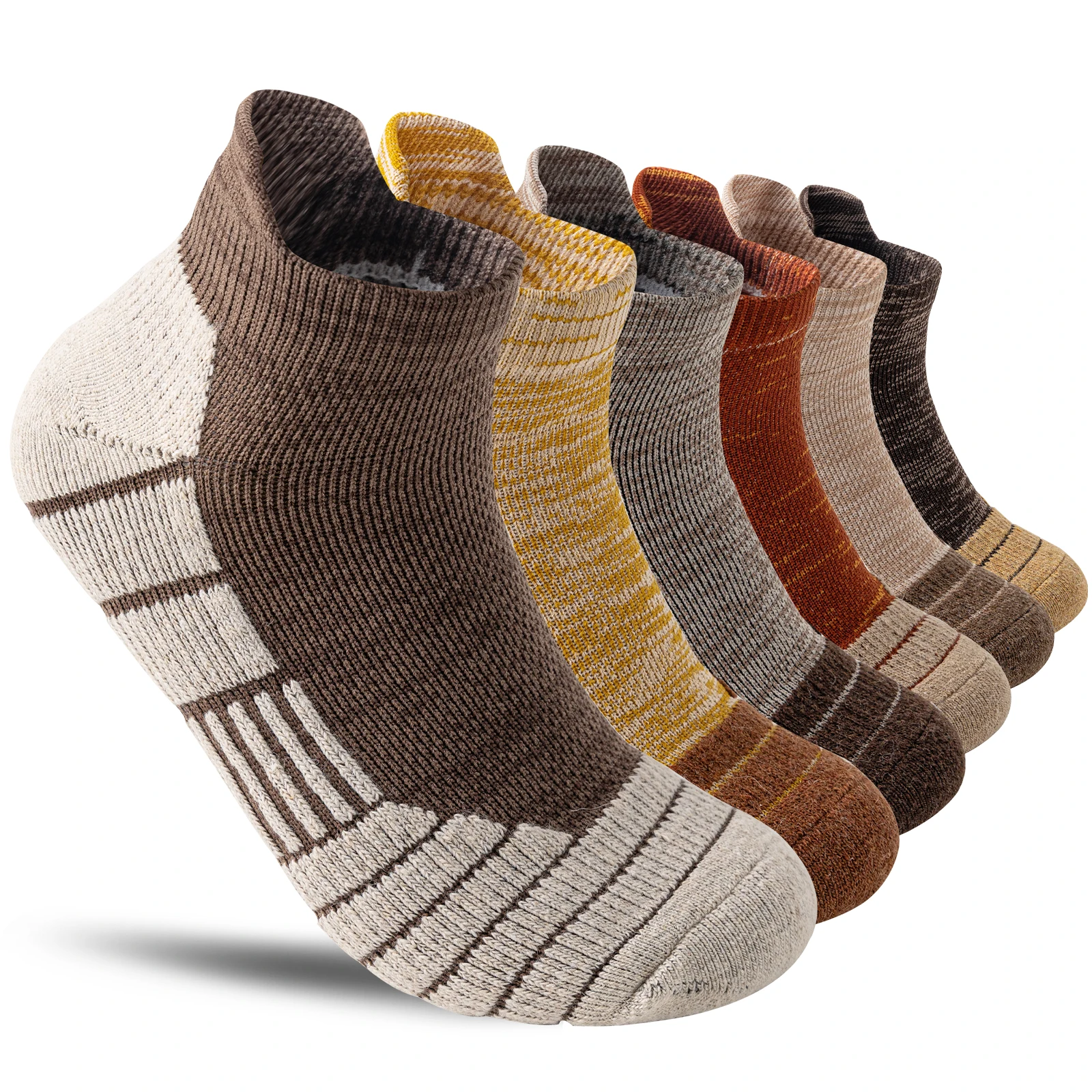 6 Paar Merino-Woll-Knöchelsocken zum Wandern und Laufen, Kompressionssocken mit Dicker Polsterung, Atmungsaktive Unsichtbare Socken für Männer und Frauen