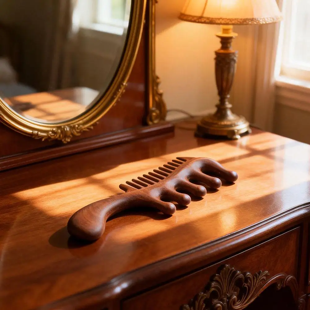 

Golden Sandalwood 2 in 1 Massage Comb with Wide Teeth for Scalp Massage and Hair Detangling Anti Static Hair Care Tool for Women