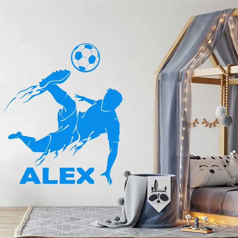 Custom Name and Number Soccer Player Wall Decal Home Decor for Boys Room Sport Football Vinyl Stickers Personalized Mural G-129