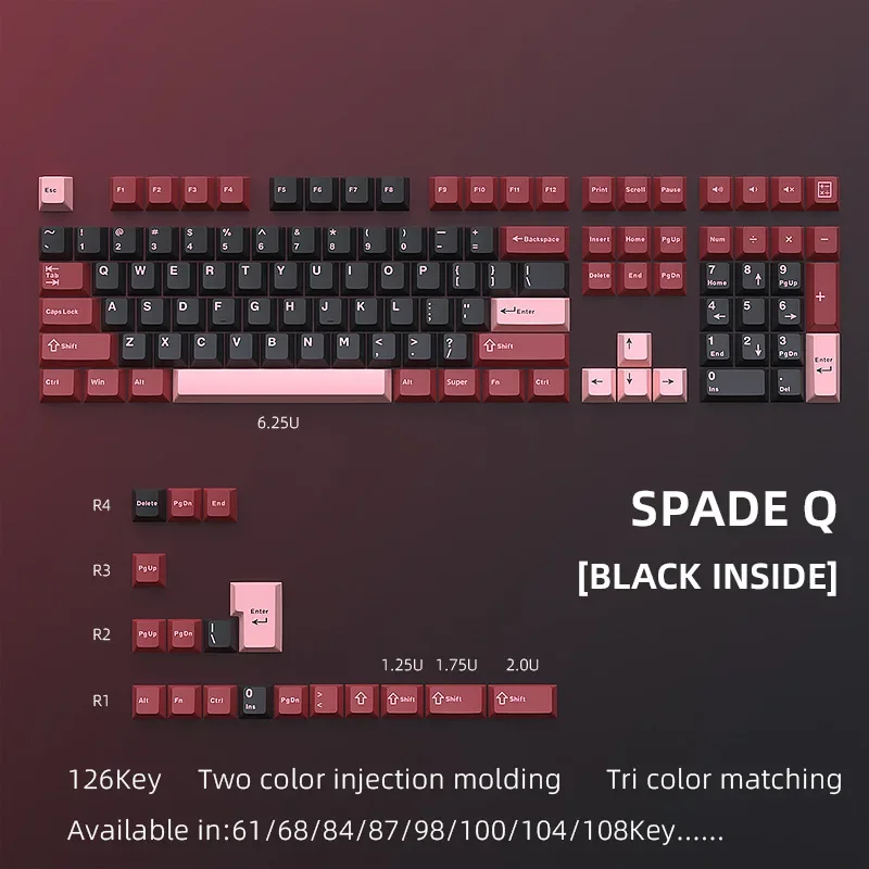 

EOENKK Spades Q (inside black) Key cap PBT material small full set of custom two-color injection molding two-color key cap