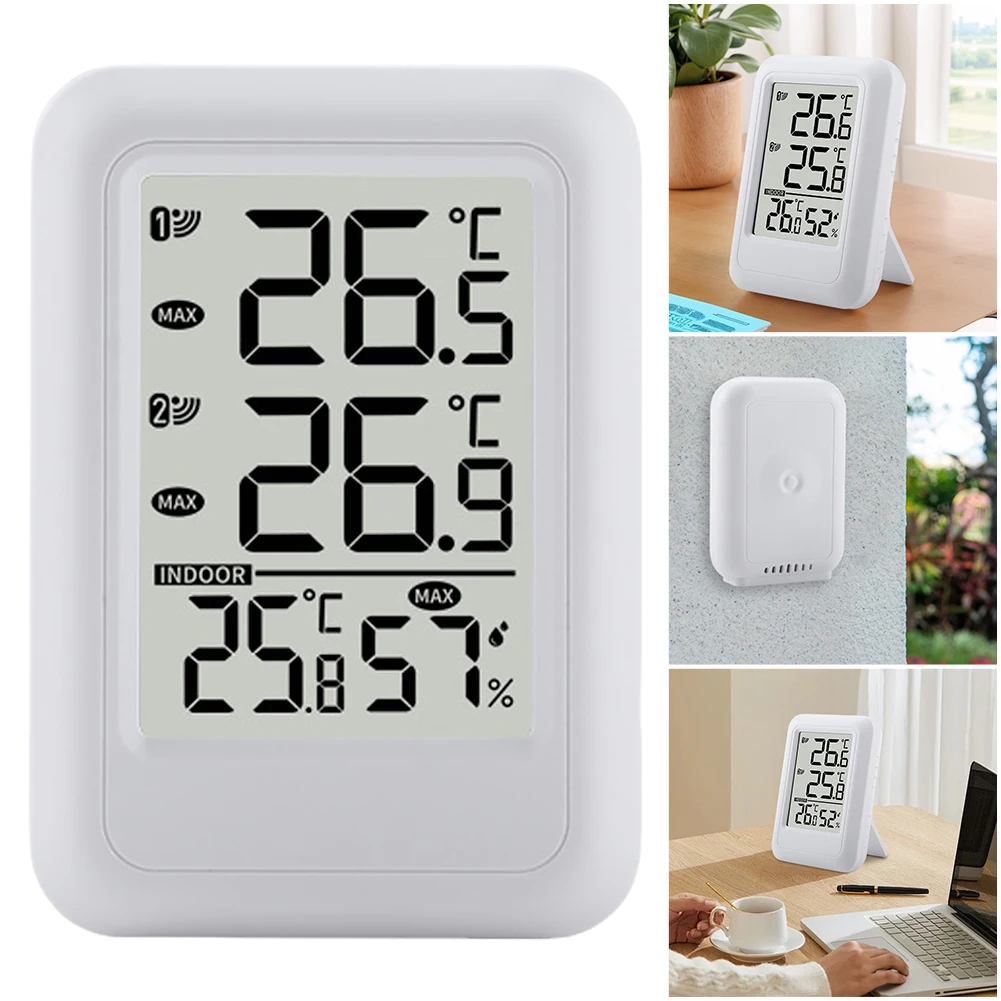 Wireless Weather Station Temperature and Humidity Monitor Foladable Stand Digital Thermometer Hygrometer 100m Range for Desktop