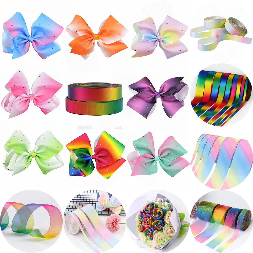 3M 9-38mm DIY Gradient Polyester Cake Rainbow Balloon Ribbon Hair Accessories Heat Transfer Printed Ribbon Transparent Snow Yarn