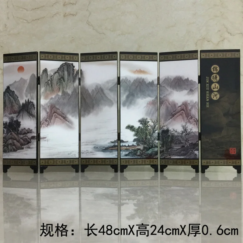 Chinese Style Landscape Painting Screen Antique Lacquer Small Screen Decoration