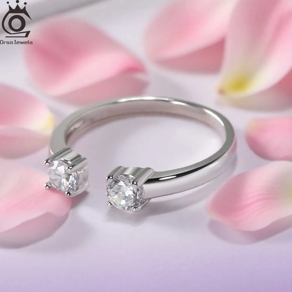 

ORSA JEWELS Стерлингового Серебра 925 пробы с геометрической огранкой и цирконием, кольцо для женщин, прозрачное открывающееся кольцо с фианитом, дизайн 2025, ювелирные изделия SR60