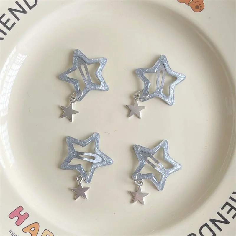 4szt Y2K Silver Star Spinki do włosów dla dziewczynek Metalowe zatrzaski Spinki do włosów Spinki do włosów Spersonalizowany trend Klejnot Akcesoria do włosów