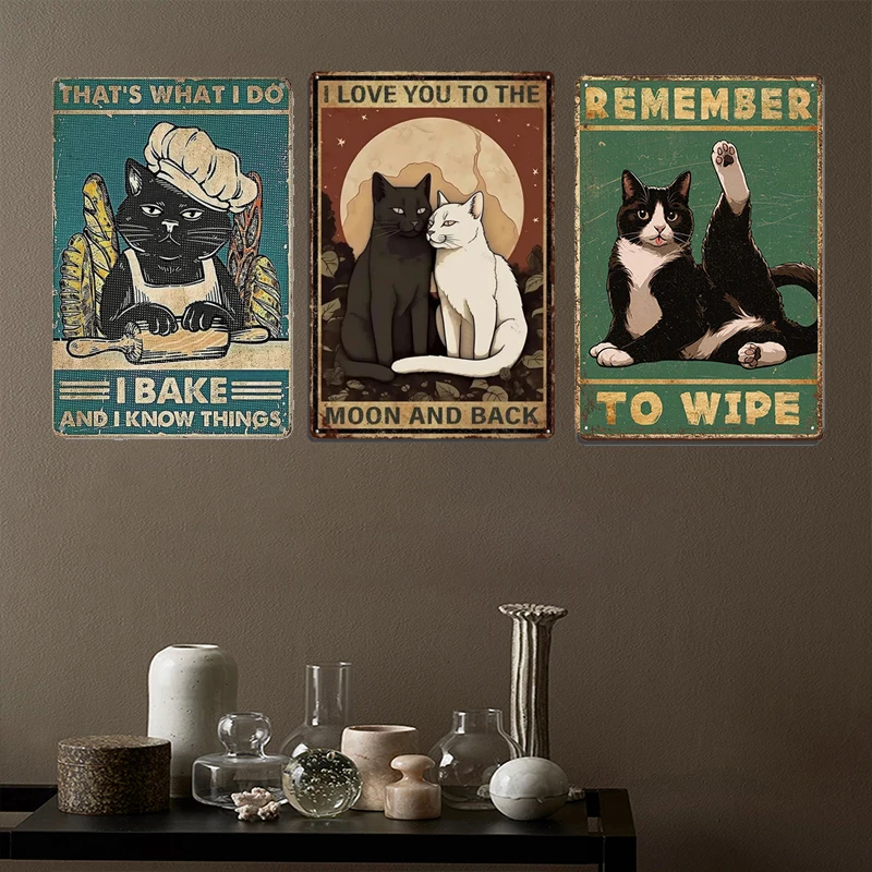 Śmieszne koty Metalowe blaszane znaki Plakaty ze zwierzętami do sklepu zoologicznego Wystrój pokoju dziecięcego Żelazna płyta Vintage Bar Club Cafe Wall Art Plaques