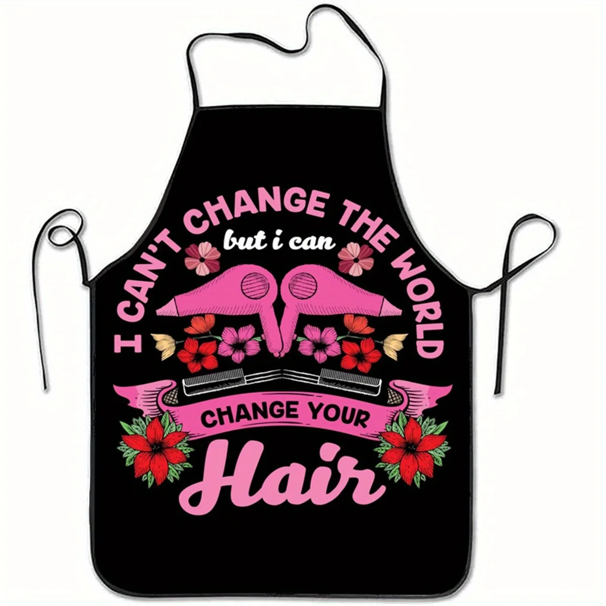 1pc Stylish Hairdresser-Themed Sleeveless Polyester Apron with Vibrant Abstract Spring Print - 