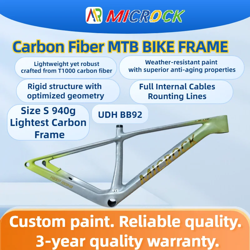 ICECREAM MICROCK Full T1000 Carbon Fiber HT MTB Bike Frame Boost 148 Internal Cable Lines seatpost
