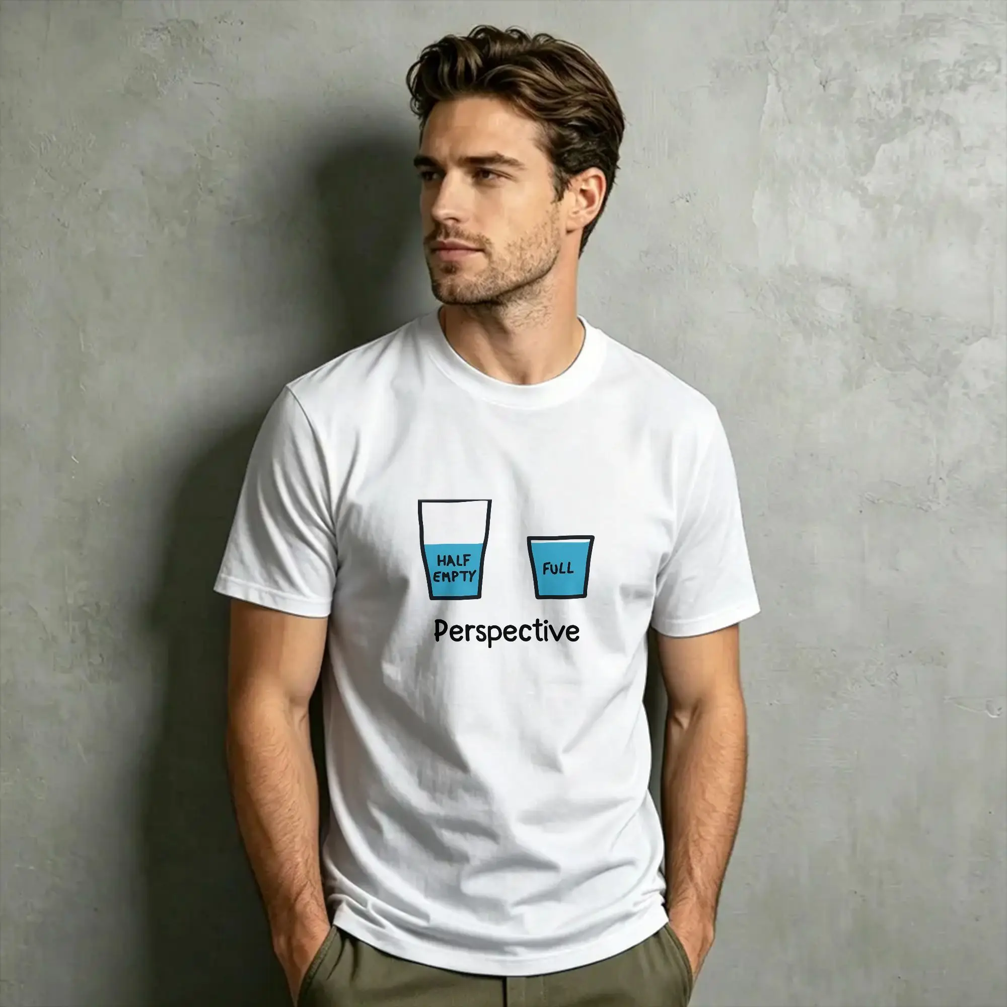 Half-Full Half-Empty Meme Psychology T Shirts for Men Cotton Vintage T-Shirt Round Neck  Tees Short Sleeve Clothes Printed