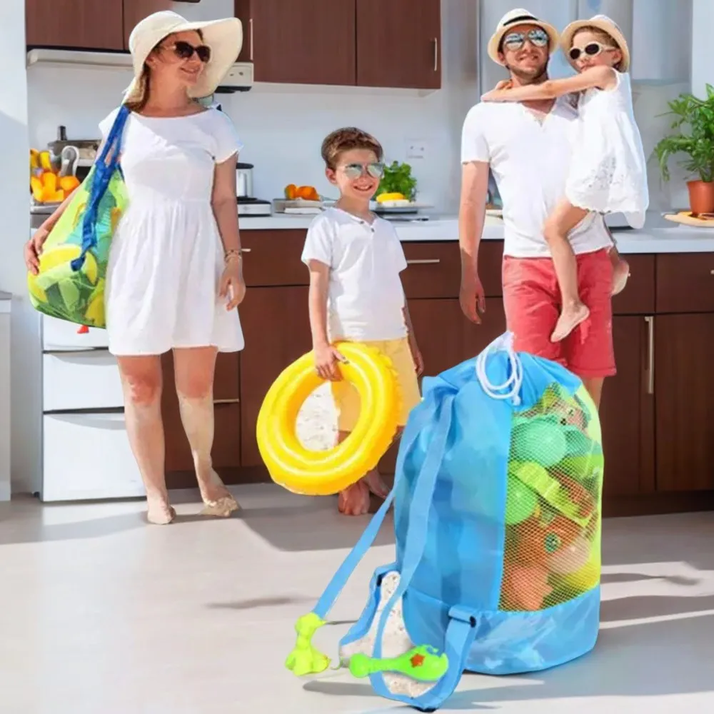 Large Capacity Foldable Beach Mesh Tote Organizer Portable Travel Toy Backpack for Beach - beach pouch.