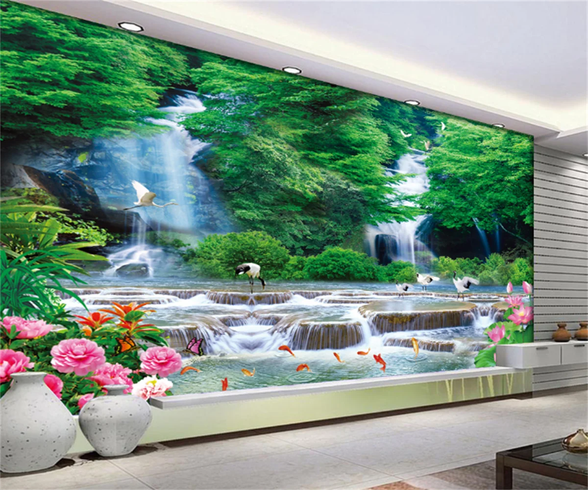 

Customize any size 3D wallpaper murals three-dimensional landscape waterfall landscape painting TV background wall hotel sticker