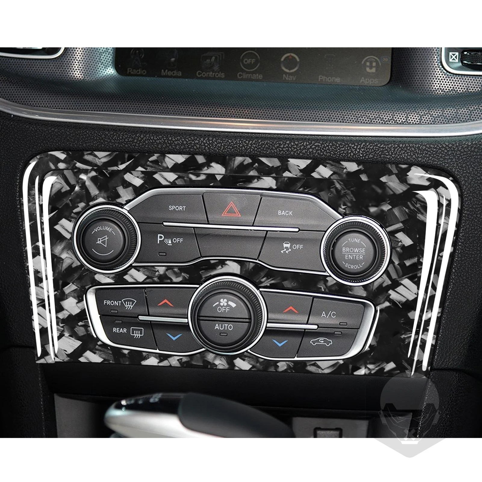 Forged Carbon Fiber Central Control CD AC Panel Frame Decor Car Interior Accessories Sticker FOR Dodge Charger Deluxe 2015-up