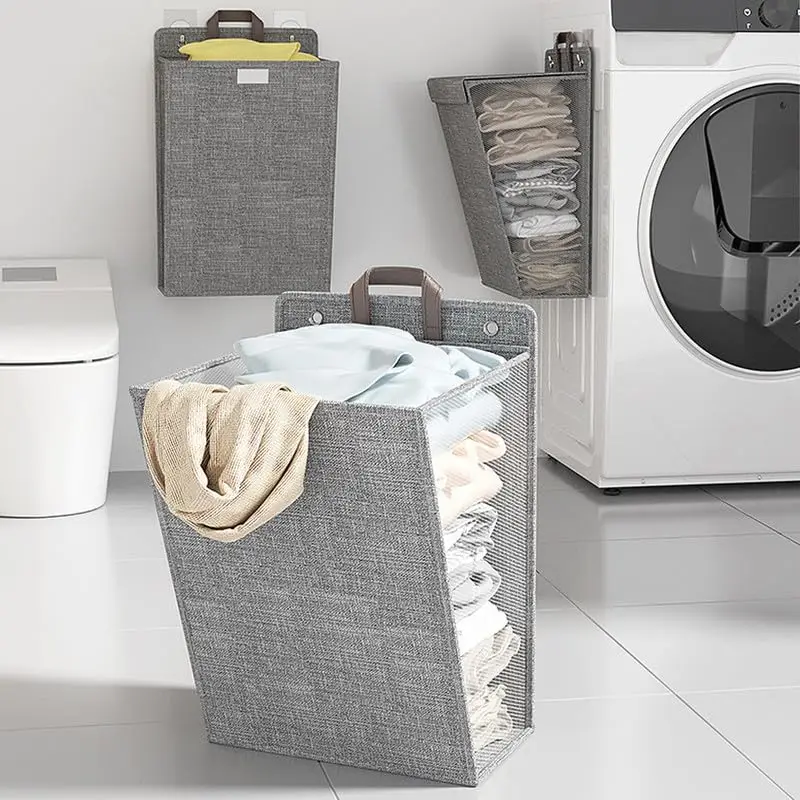 

Foldable Laundry Hamper Wall Hanging Clothes Organizer Folding Dirty Clothes Basket Storage Bathroom Collapsible Laundry Baskets