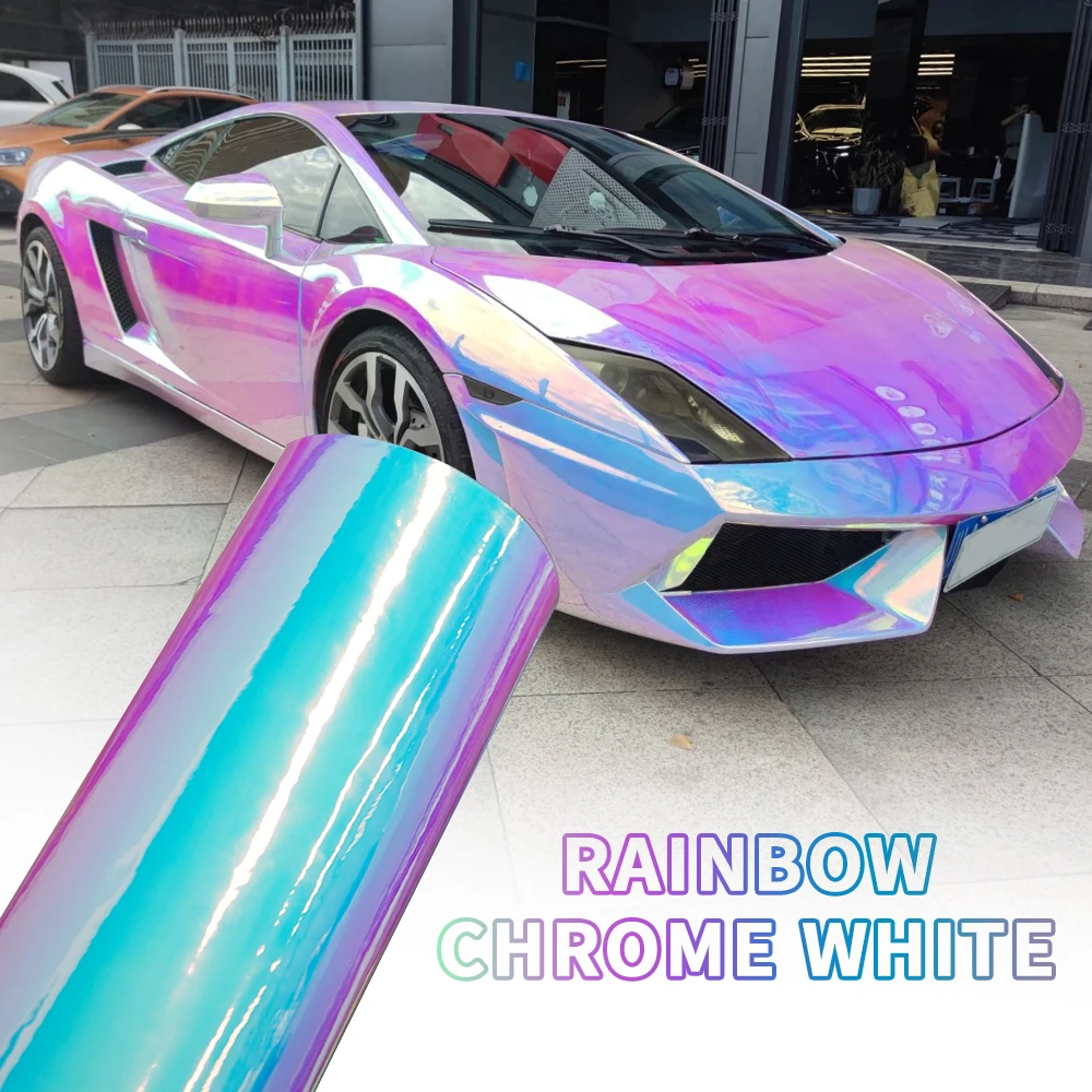 Premium Gloss Rainbow White Vinyl Wrap Film Bubble-Free Application Waterproof for Car Wrapping Motorcycle Decals Auto Styling