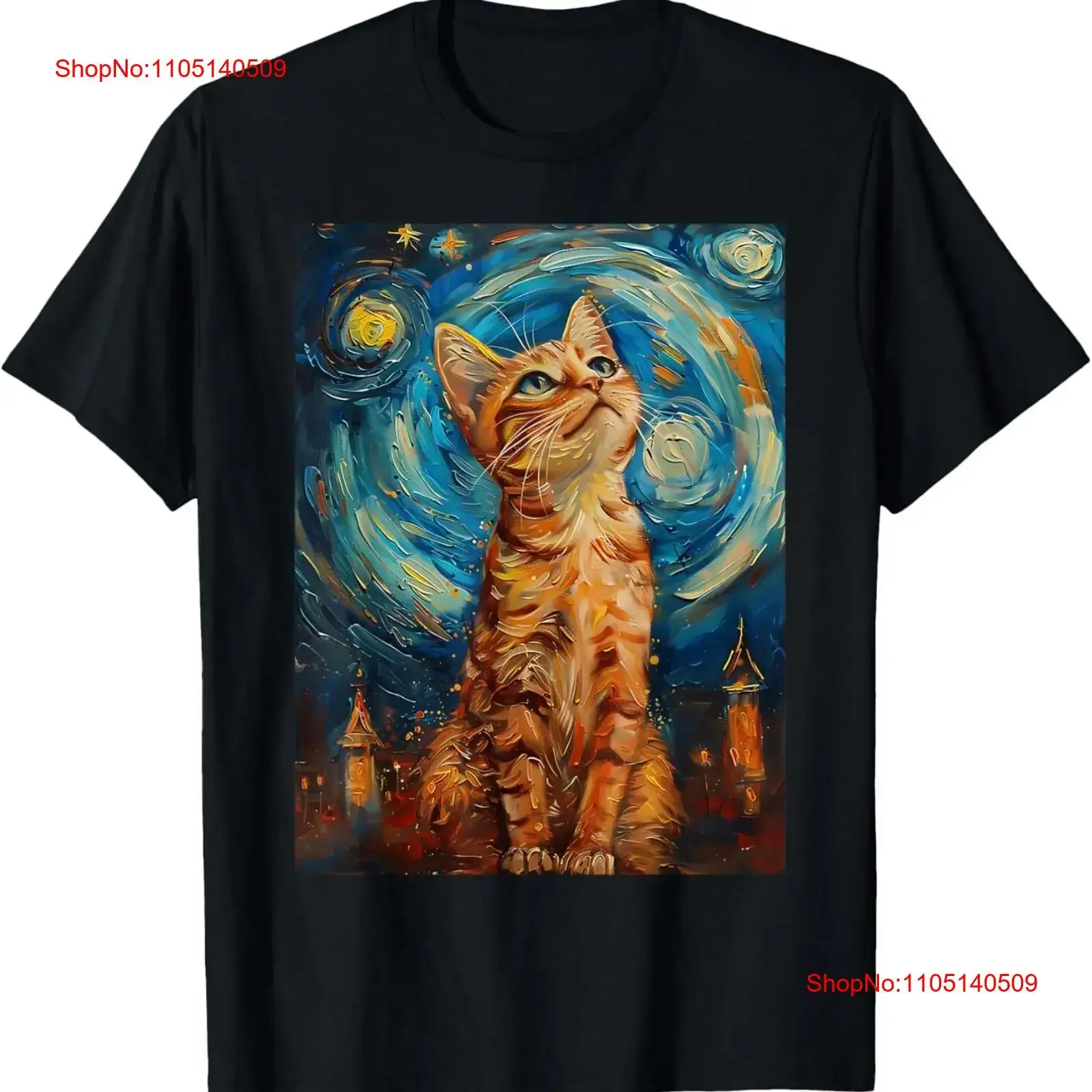 Cat Starry Night Van Gogh For Lover Mom Dad T Shirt vintage Washed Casual homme Top For Everyday Wear fashion Stylish Versatile