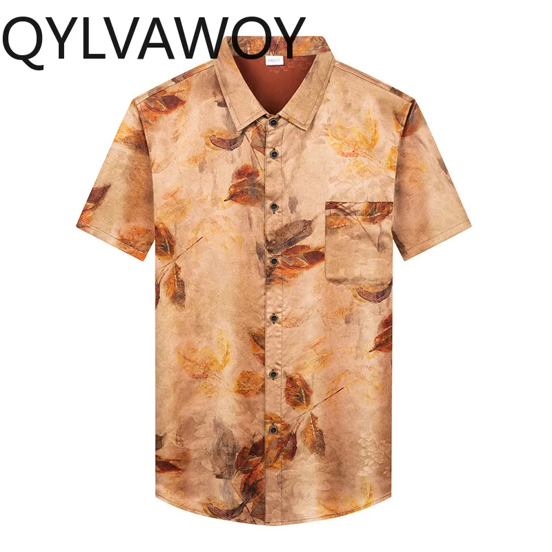 

QYLVAWOY 100% Real Mulberry Silk Man Shirts High Quality Summer Shirts for Man Short Sleeve Tops Thin Ventilate Shirts Casual