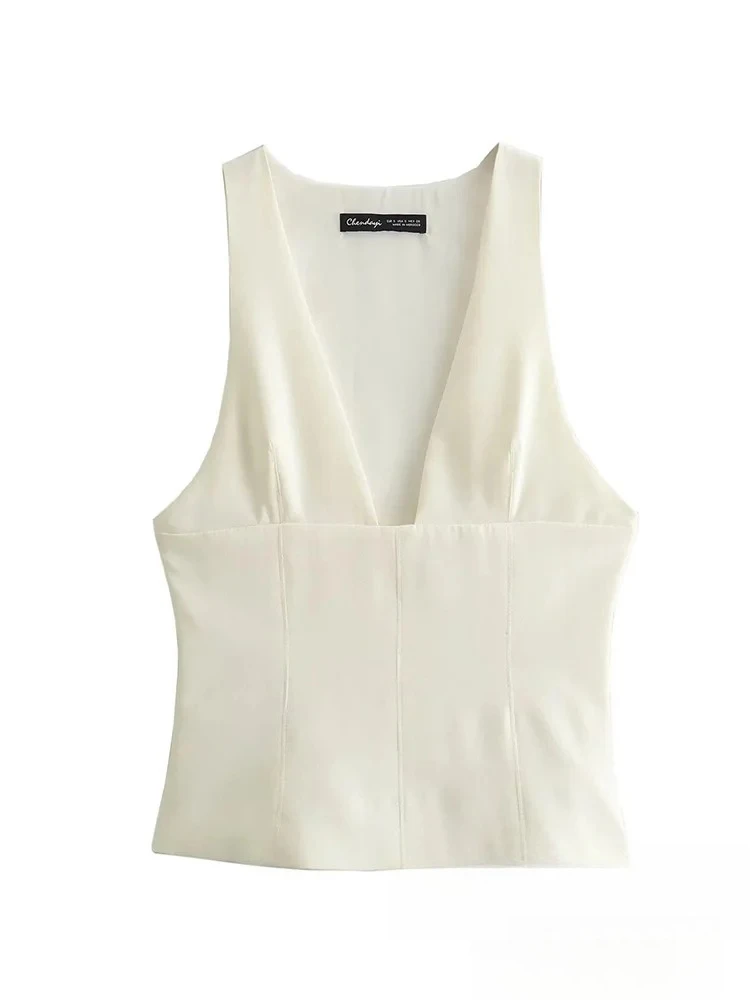 

KONDALA винтажные повседневные шикарные женские топы, однотонный короткий тонкий жилет без рукавов с v-образным вырезом, модные женские топы на весну и лето 2024, праздничные женские топы