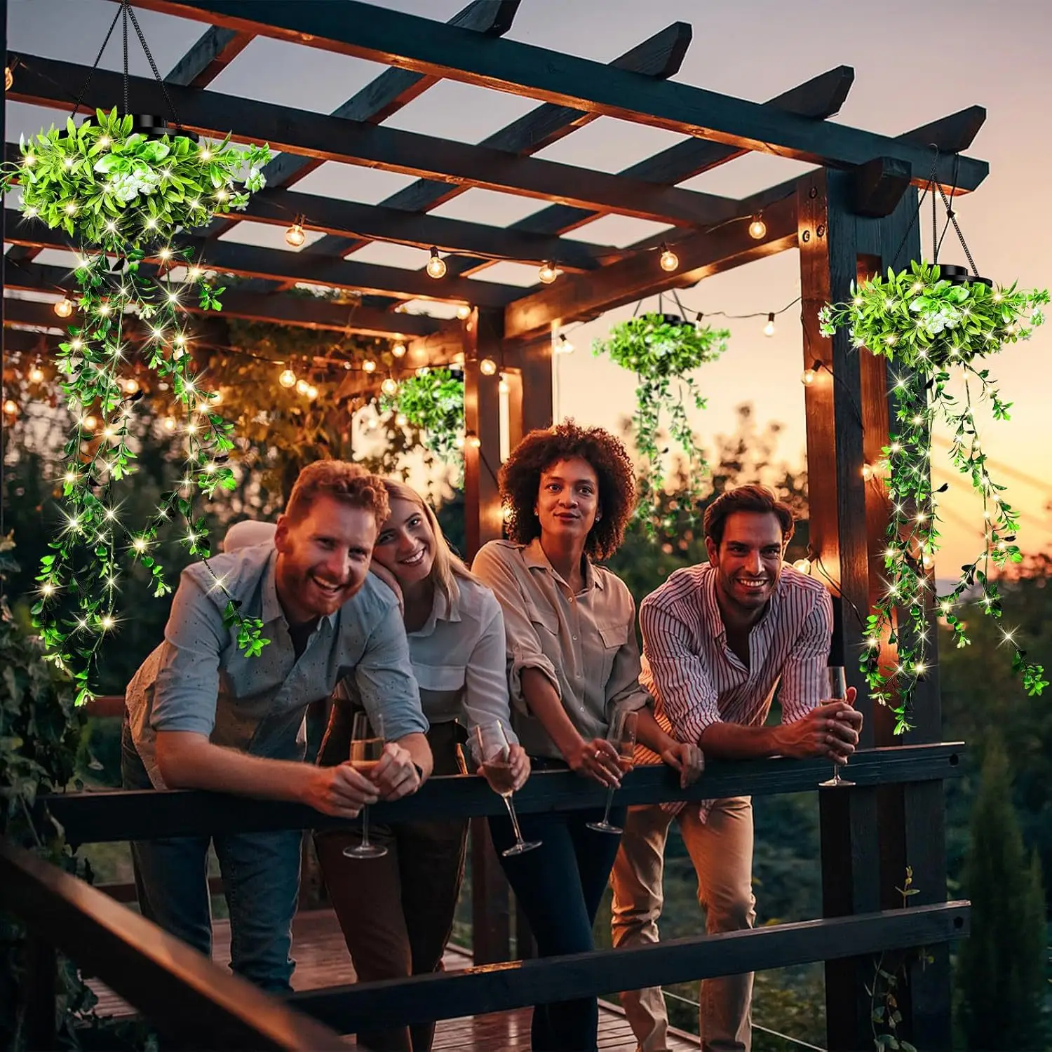 Outdoor Solar String Lights Hanging Flowers Light for Home Garden Enthusiasts Porch Wall Patio Tree Waterproof Solar Decorative