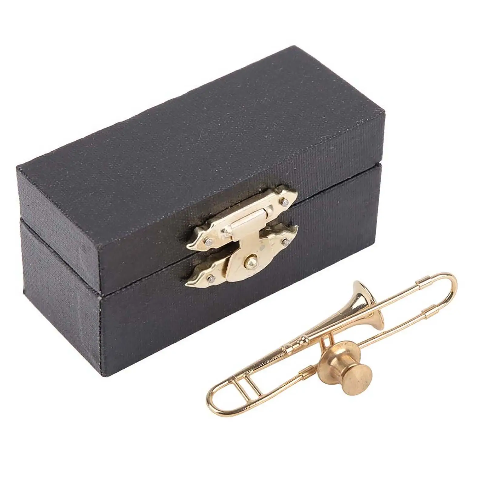 Gold Plated Mini Trombone Brooch - Unique Musical Instrument Gift with Box - Perfect Decoration