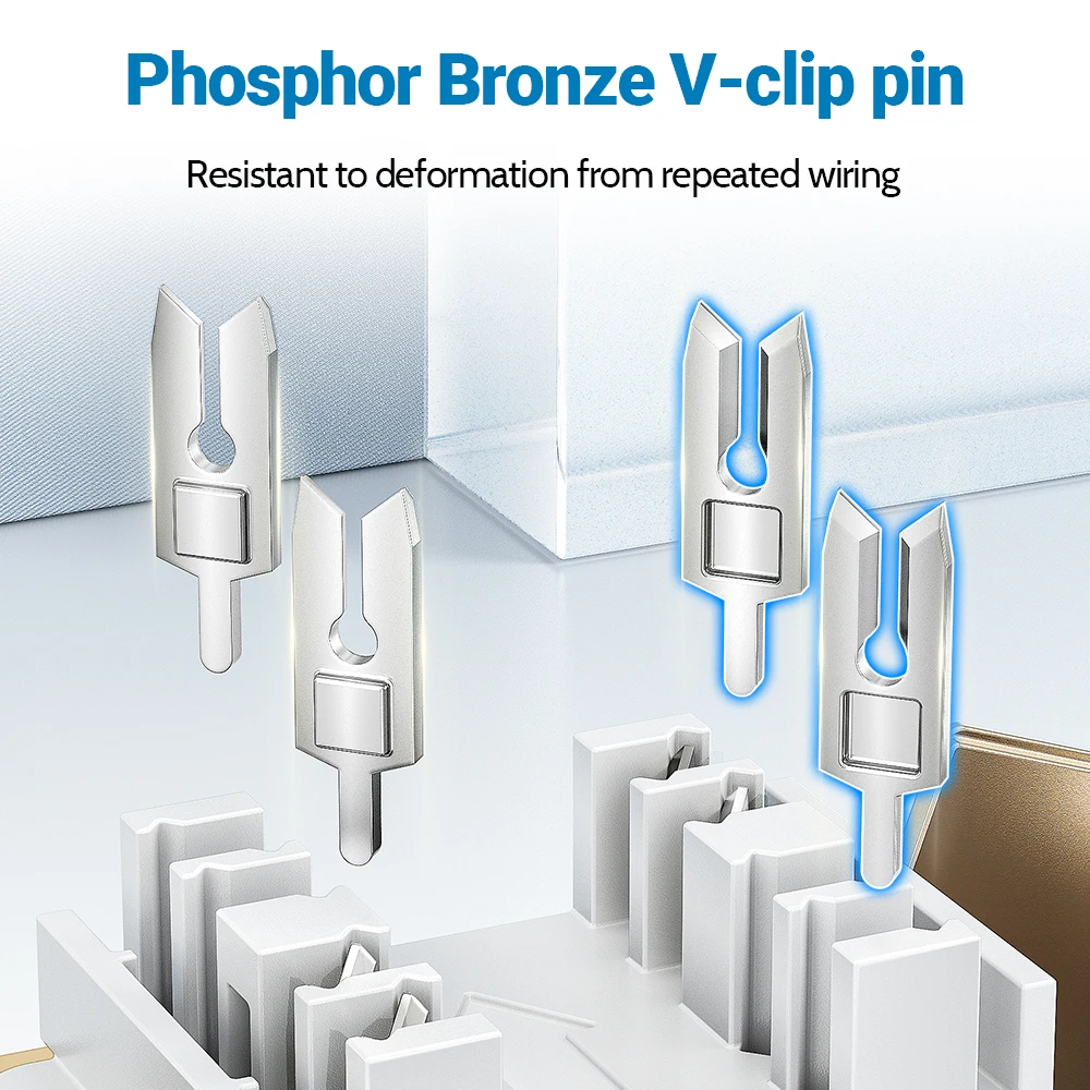 Fotografia 6: Conector Keystone Blindado AMPCOM Pro+ Cat7/6A/6 em Liga de Zinco RJ45 Sem Ferramentas com Pinos Banhados a Ouro 50u para Rede de Alta Velocidade